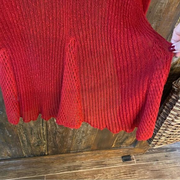 Moffi Sz M Red Stretch Knit Draped Hem Open Long Sleeve Maxi Boho Cardigan - Picture 5 of 9